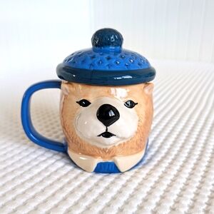 West Elm by Rachel Kozlowski Dapper Animal Bear Mug with Lid, Blue